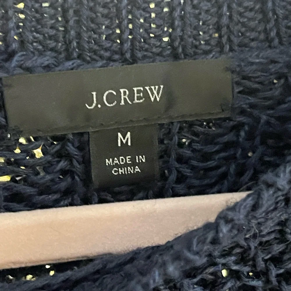 J. Crew Knit 100% Linen Sweater Navy Blue Mesh Crew Neck Long Sleeve - Picture 3 of 9